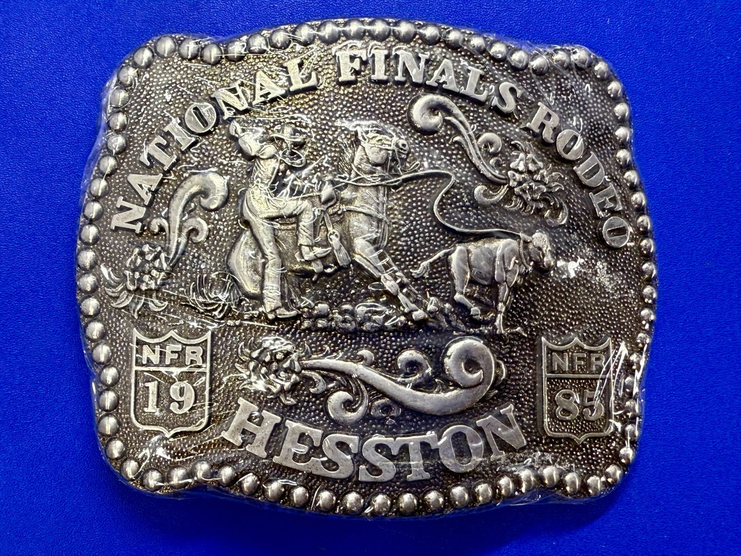 1985 Hesston NFR National Finals Rodeo Calf Roping NOS Collectors Belt Buckle