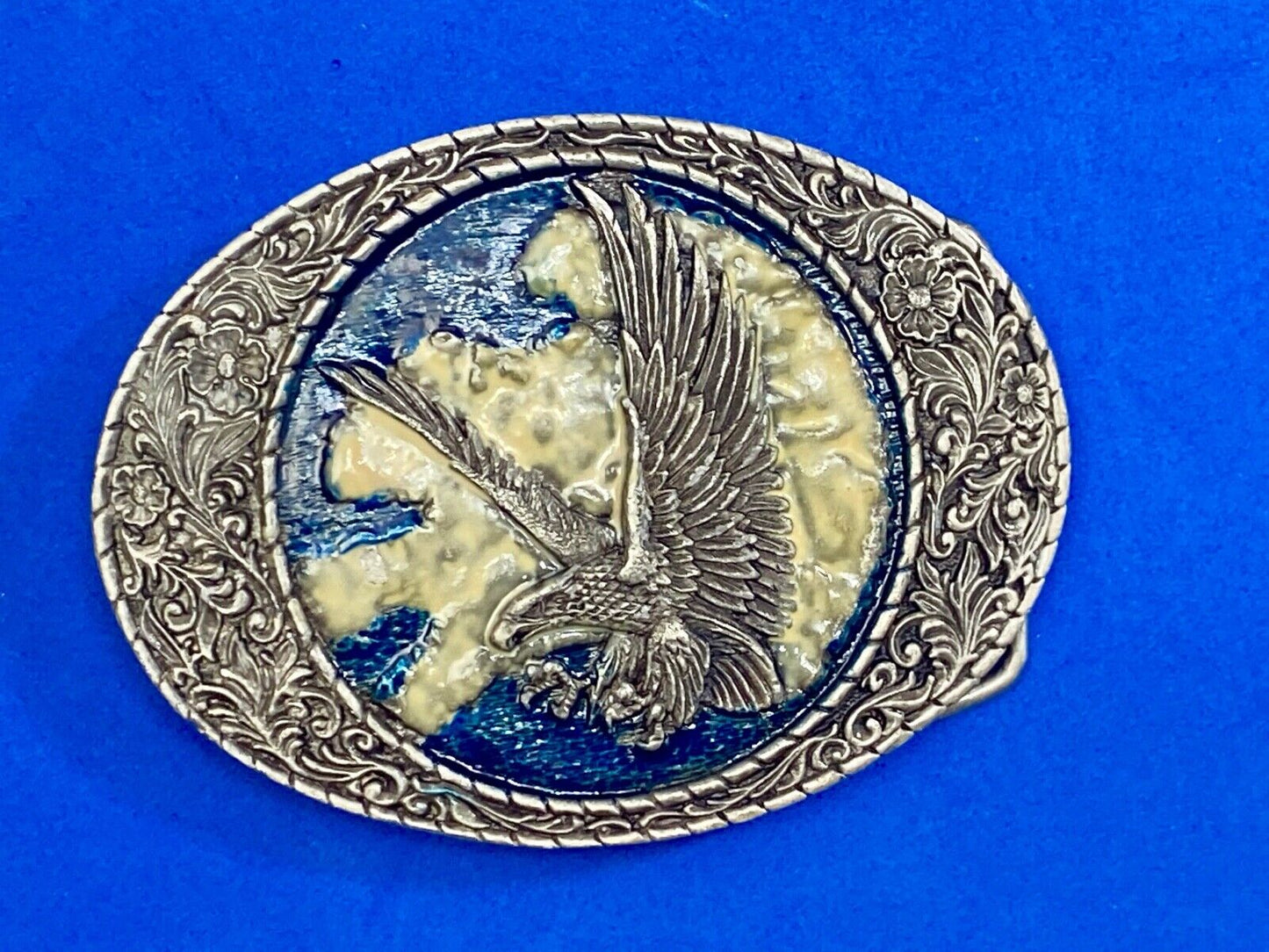 Vintage 1982 American Eagle Flying Wings Wide Indiana Metal Craft Belt Buckle