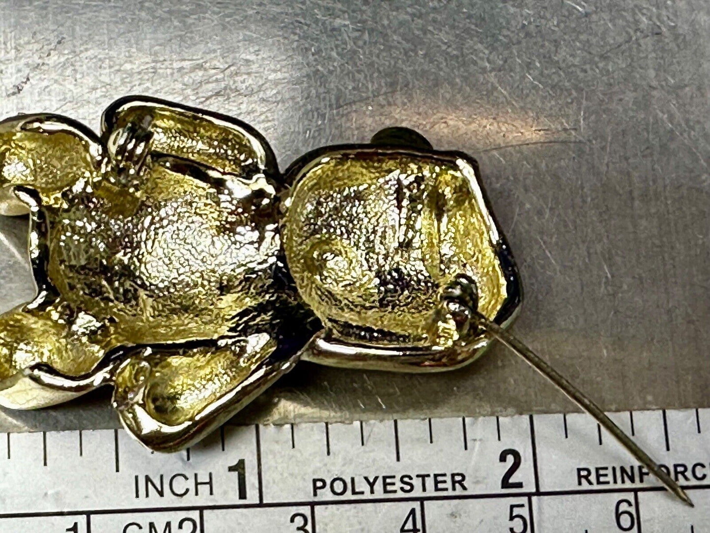 Adorable Teddy Bear Gold Tone Vintage Brooch Pin Signed by.AJC