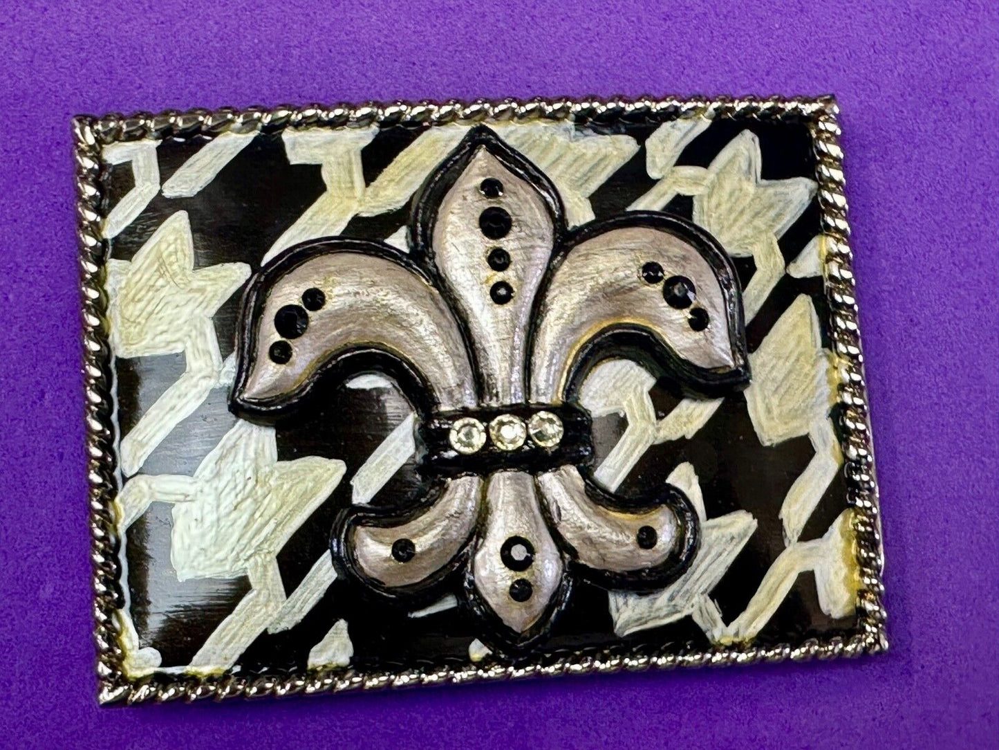 Artisan Whimmg Couture Saints Symbol Fleur de lis Belt Buckle rhinestone accents