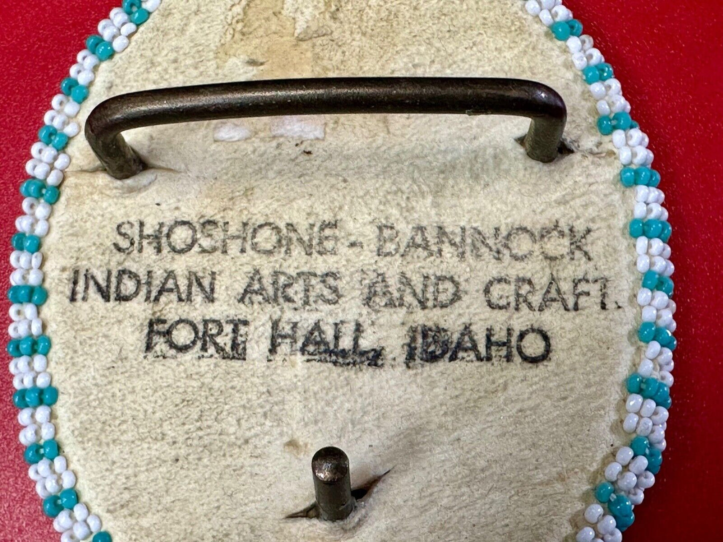 Beaded belt buckle, buckskin backing by Shoshone / Bannock Indian Arts - Idaho