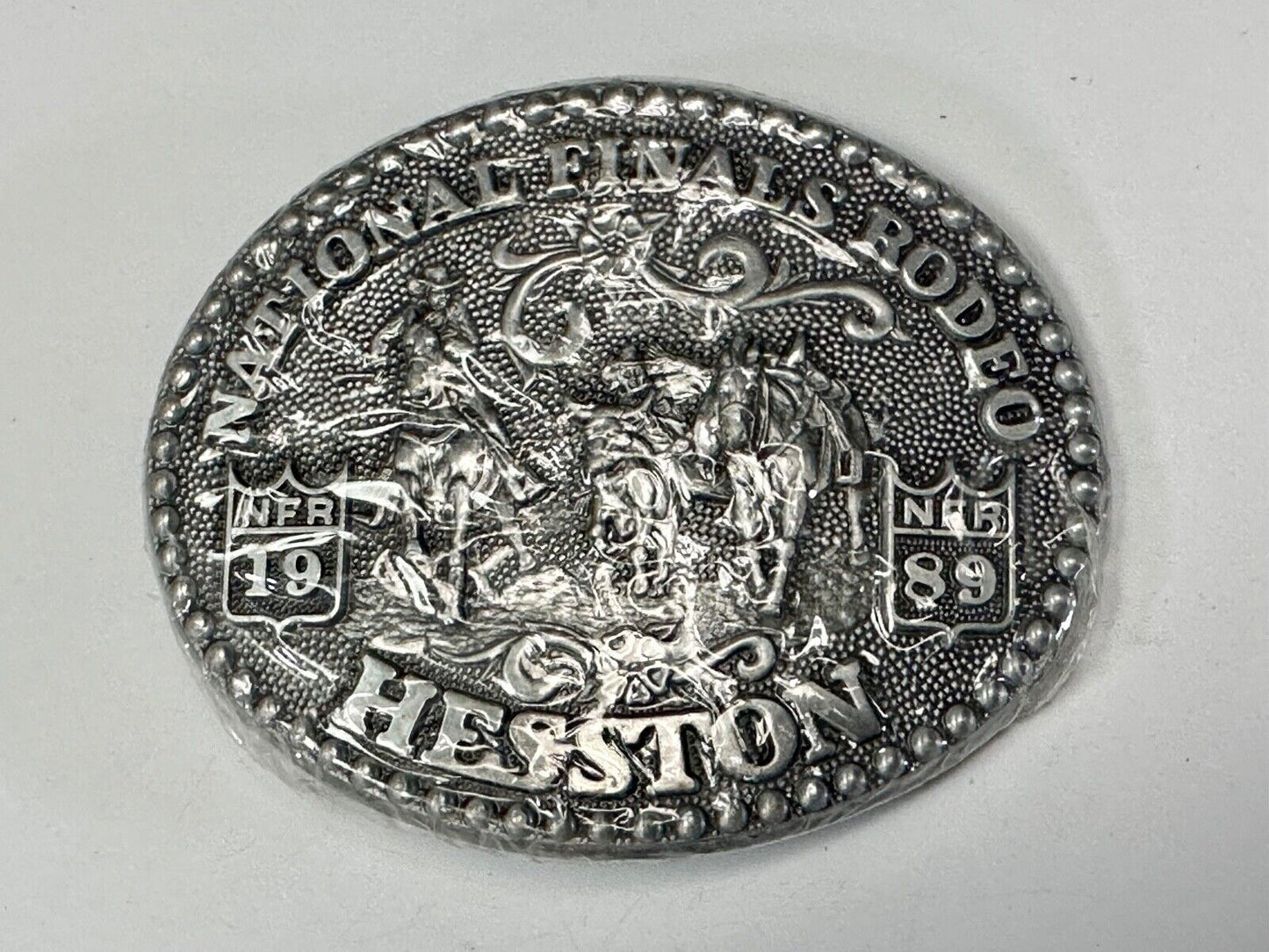 1989 NFR Rodeo Vintage Hesston Belt Buckle Steer Wrestling New Nos