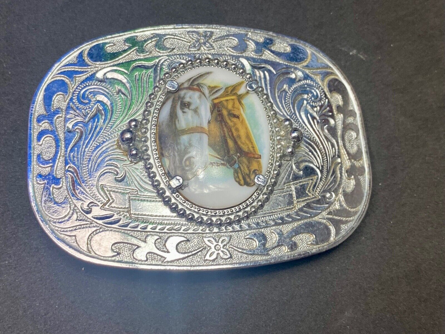Beautiful Two Horse Bust Head's Photo Picture Western Centerpiece Belt Buckle