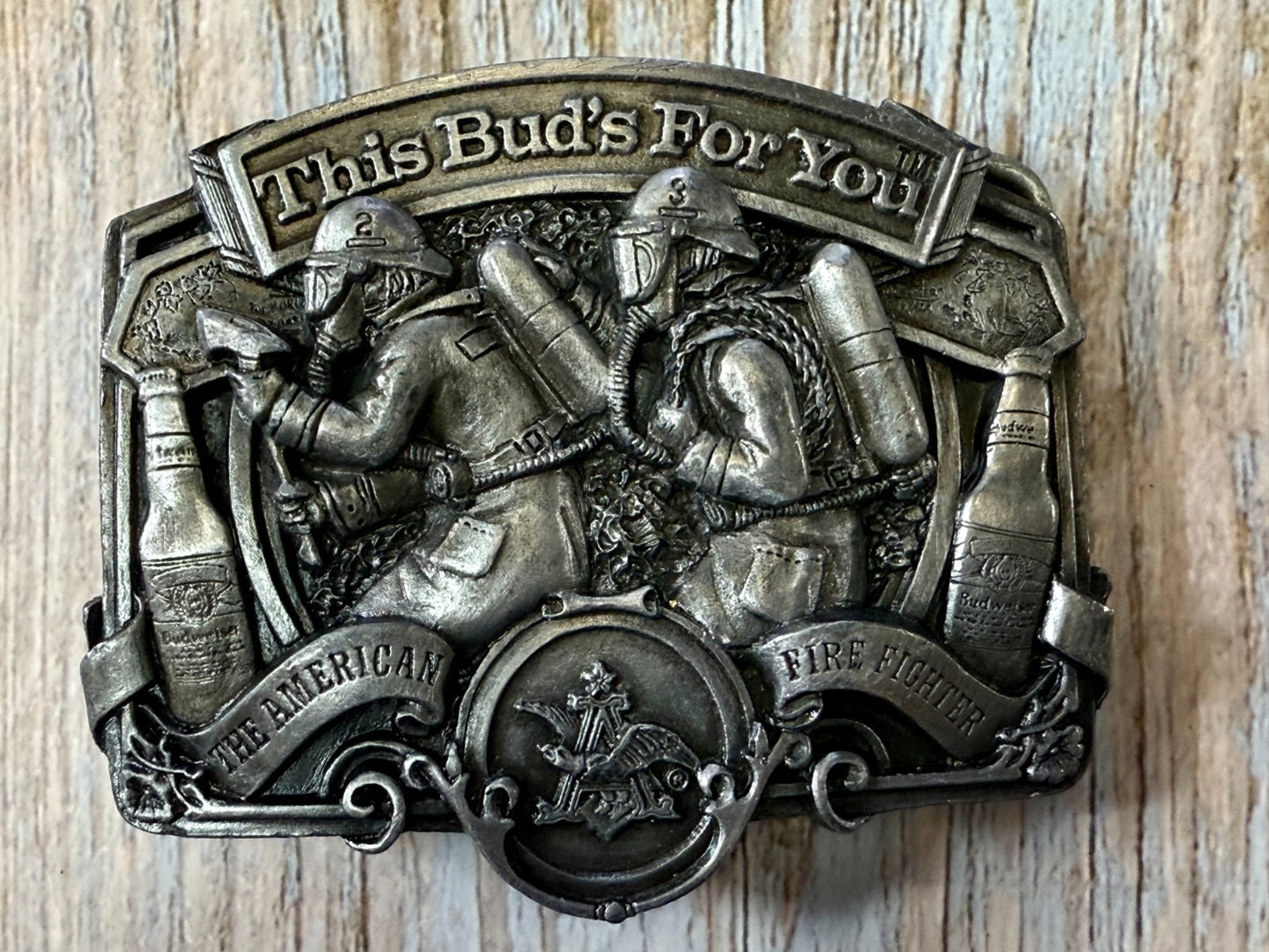 This Bud's For You The American Fire Fighter Anheuser-Busch Inc 1987 Belt Buckle