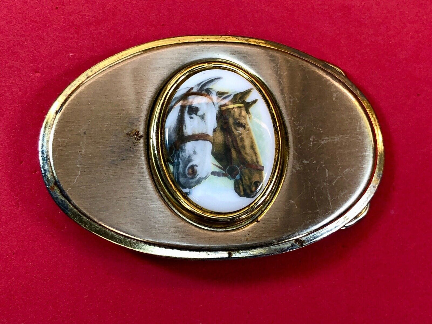 Vintage Dual Two Horse Head Bust Figure picture centerpiece western belt buckle