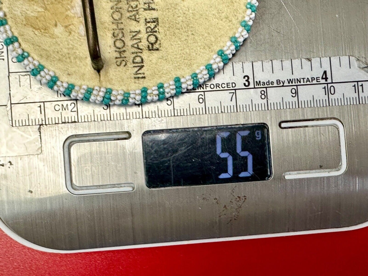 Beaded belt buckle, buckskin backing by Shoshone / Bannock Indian Arts - Idaho