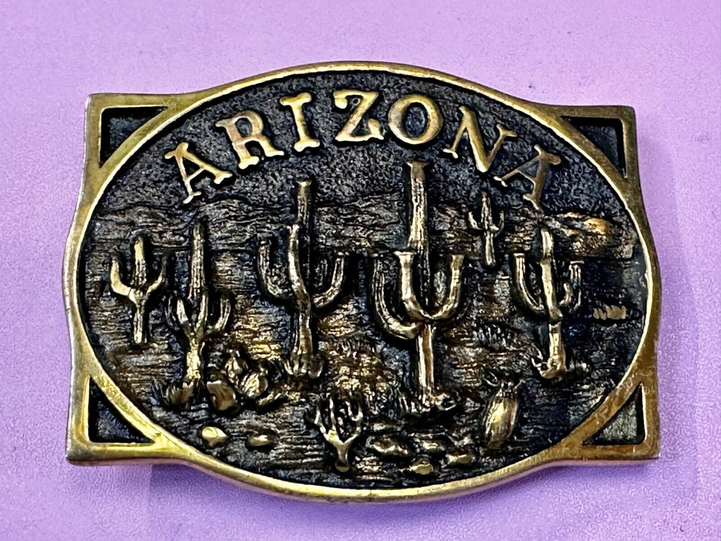 ARIZONA State Southwest Desert Cactus Solid Brass 1982 Heritage Mint Belt Buckle