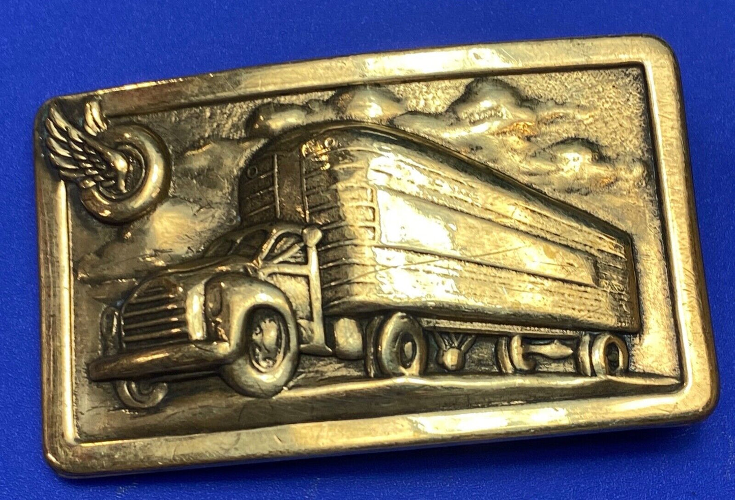 Tire Wing Semi Retro Tanker Transport Trailer big rig driver stamped belt buckle