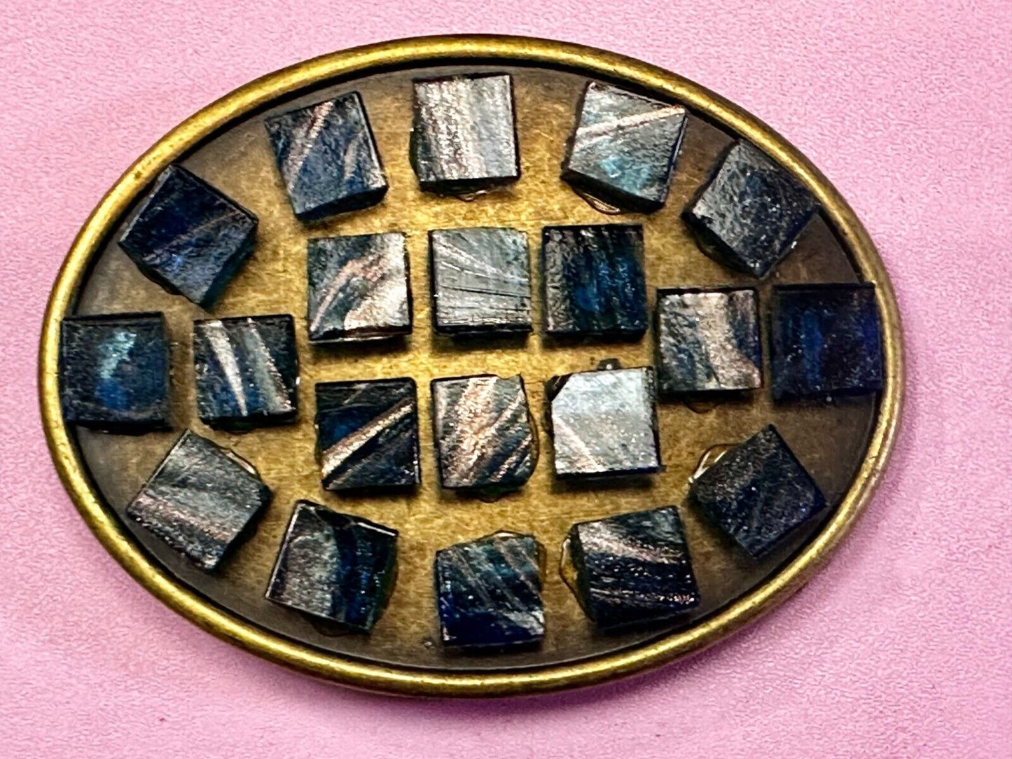 Artisan Stone Cubes - Native American Indian Style? Unique Oval Belt Buckle