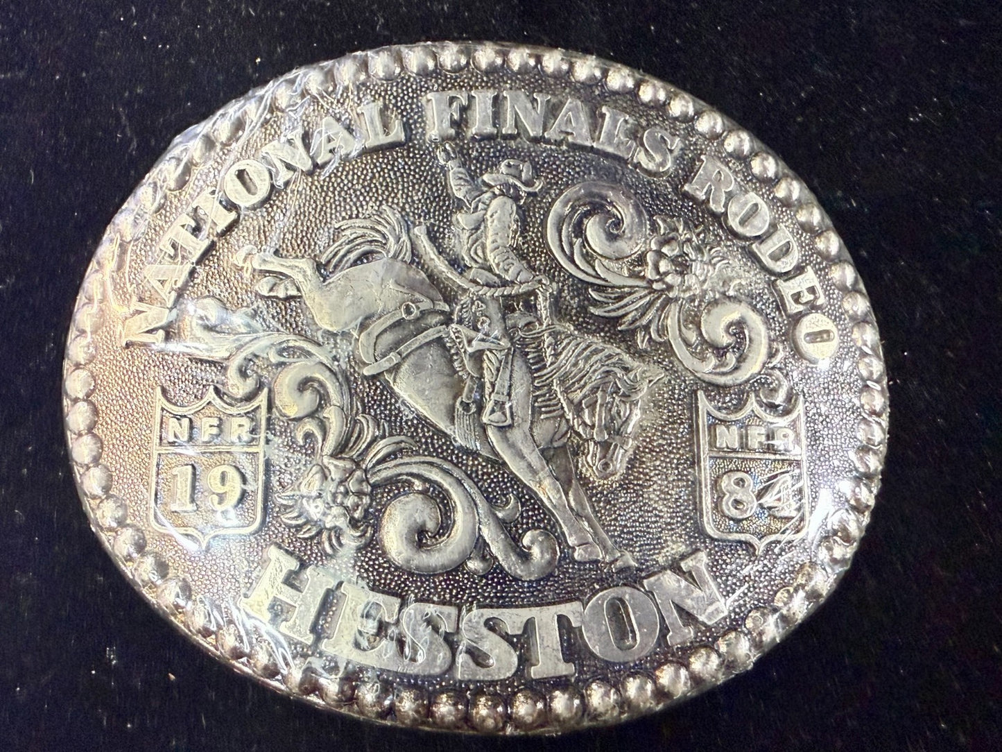 1984 Hesston NFR National Finals Rodeo Cowboys Western Sealed Belt Buckle