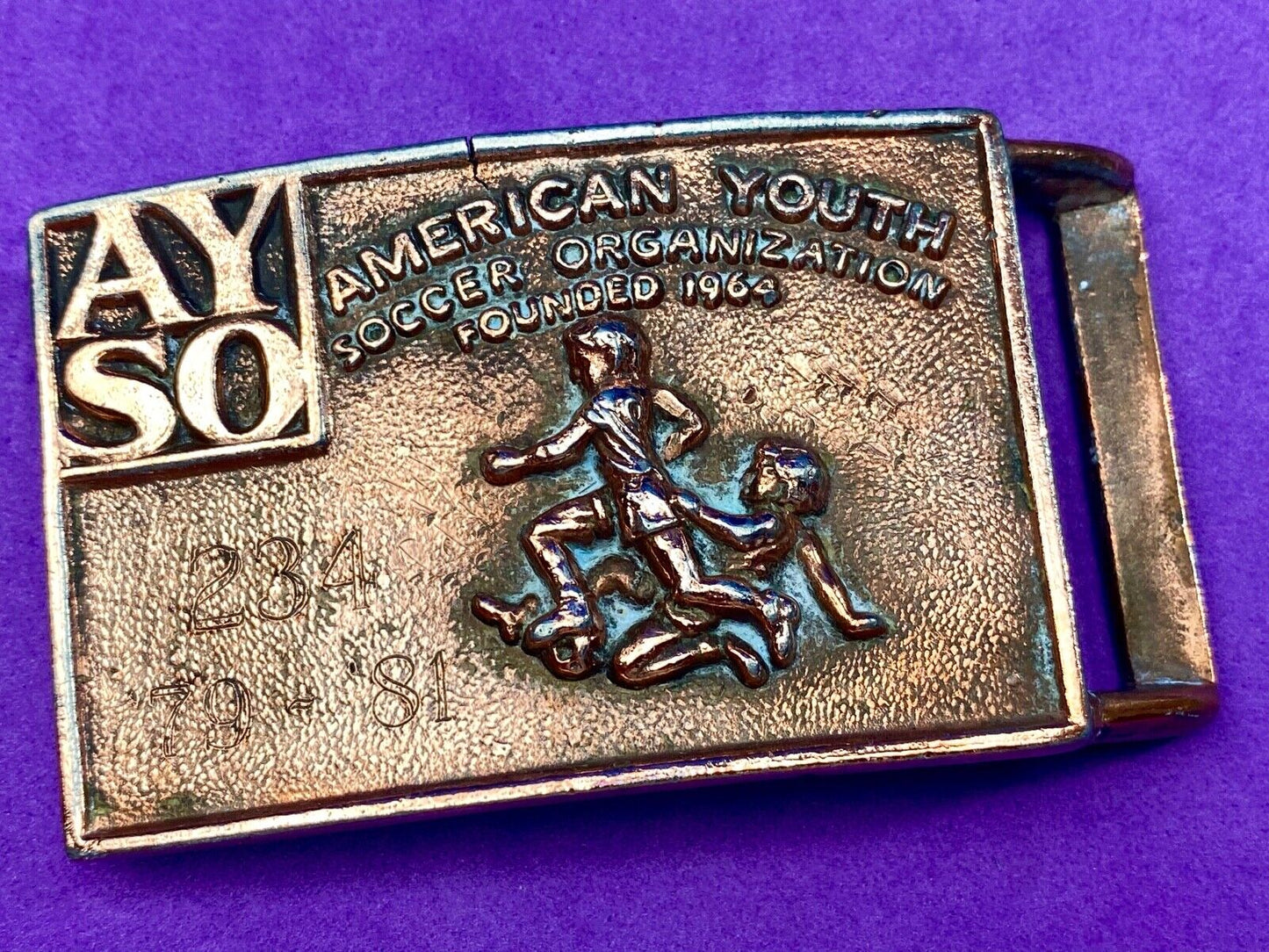 Vintage AYSO American Youth Soccer Organization belt buckle