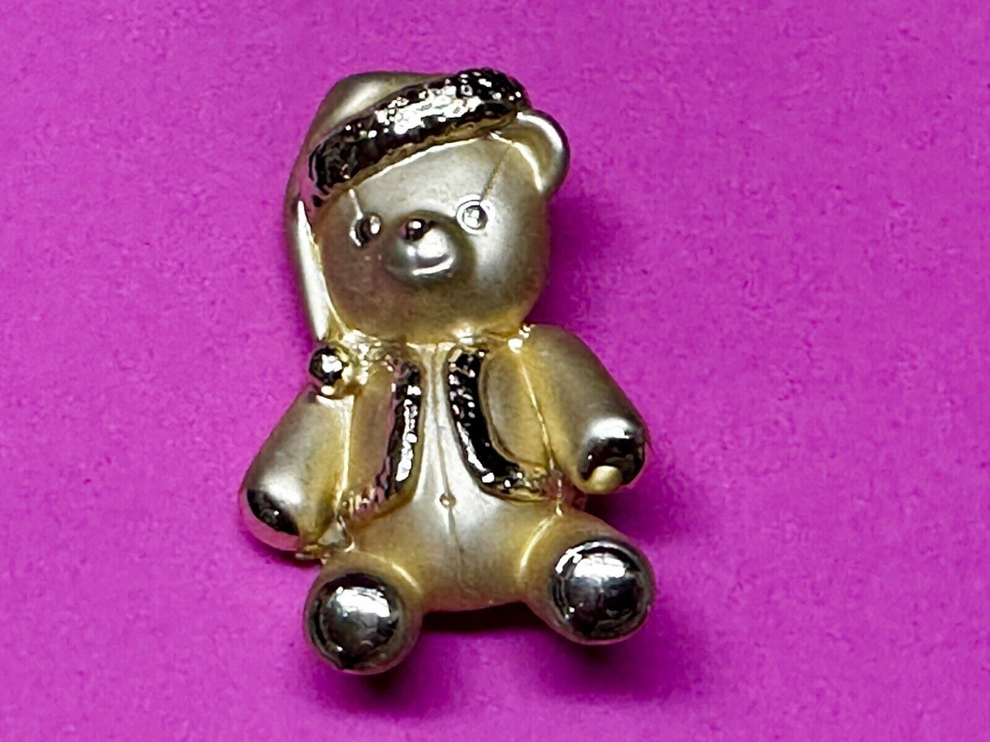 Adorable Teddy Bear Gold Tone Vintage Brooch Pin Signed by.AJC