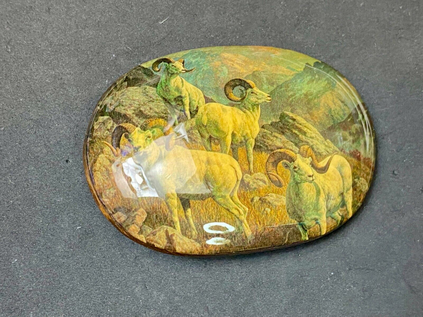 Beautiful Artisan Three Goats Painting Art Work On Wooden Belt Buckle