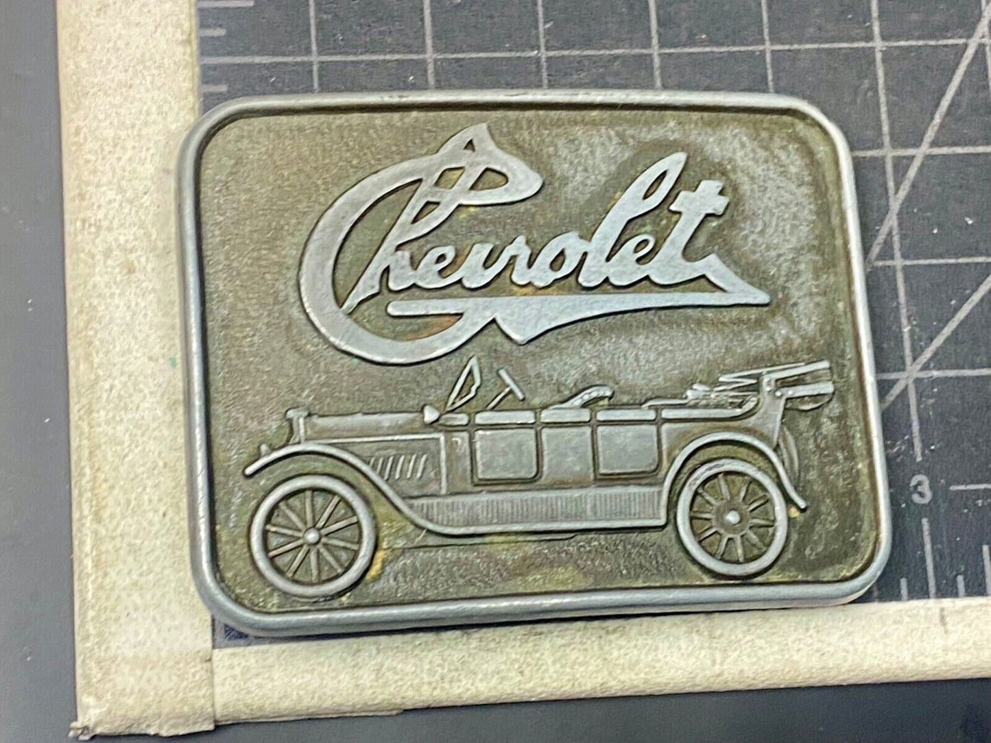 Vintage Chevrolet Chevy Antique Car logo emblem belt buckle by RJ Roberts
