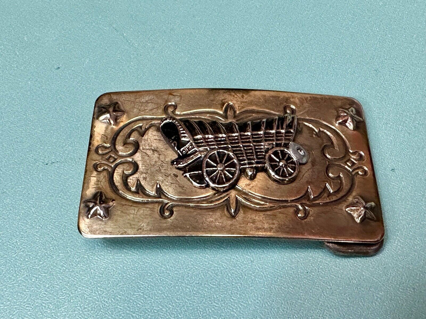 Vintage Covered Wagon Ornate belt buckle to restore