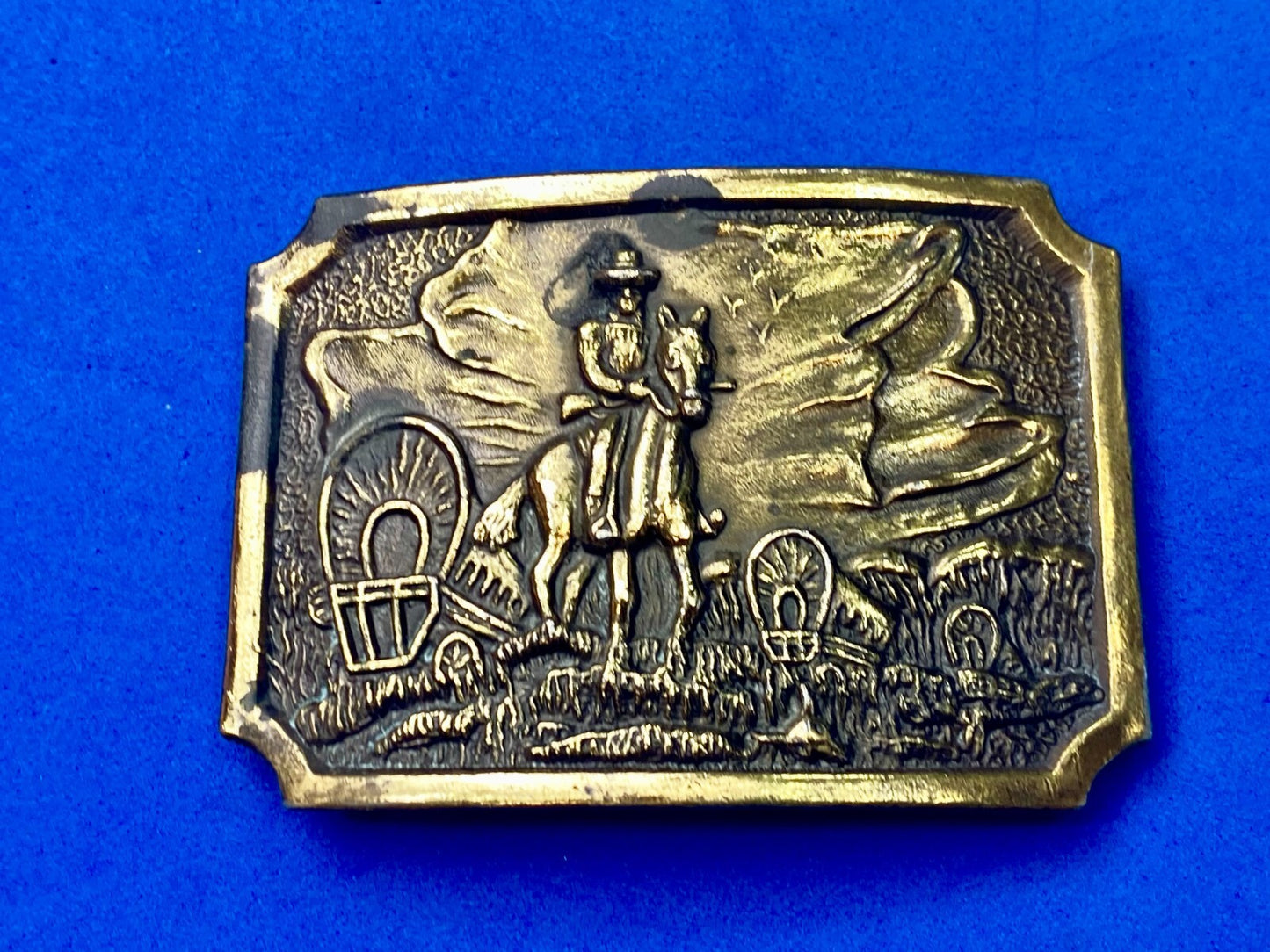 Tall in the Saddle Art Western Horse and Cowboy Way of Life Vtg. Belt Buckle