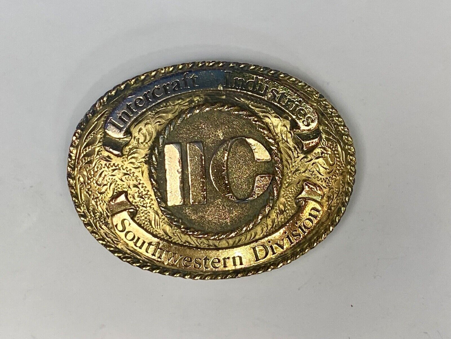 1982 Ornate Intercraft Industries Texas Iic Company Advertising Belt Buckle