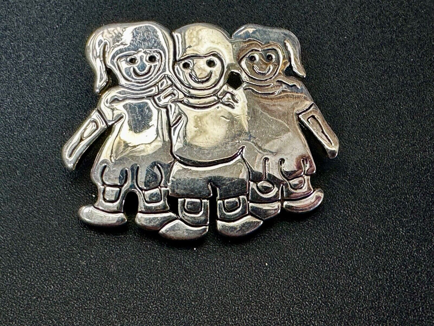3 Children Kids Figure Cutout Silver Brooch Pin Signed by MJ