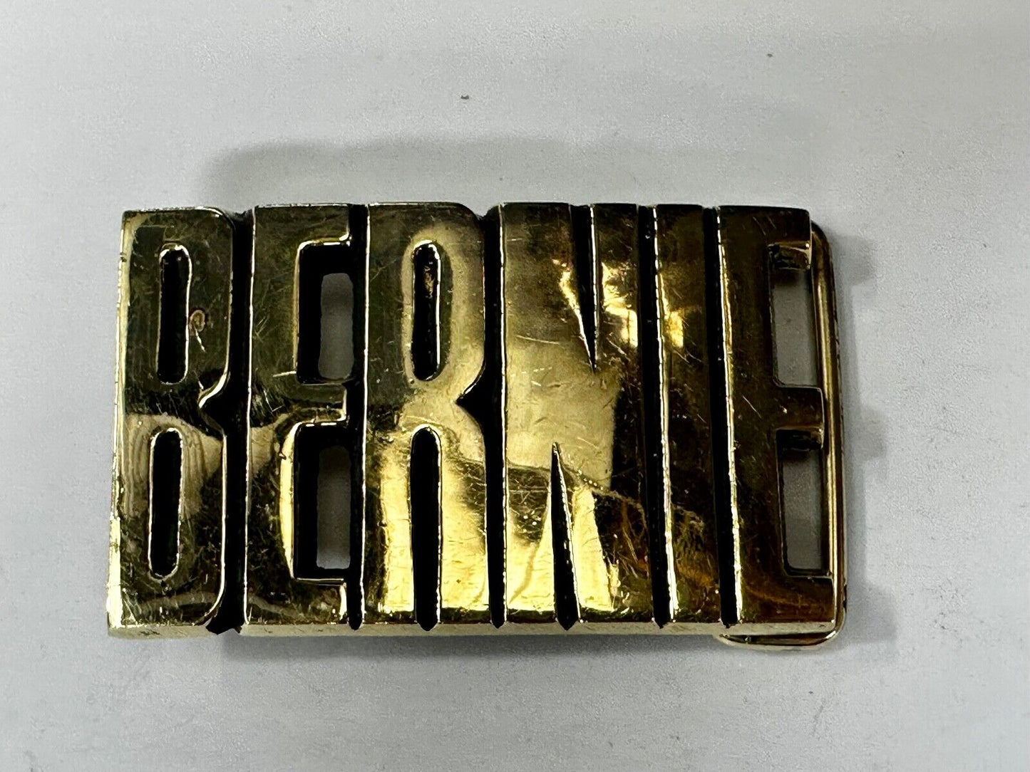 Bernie - Custom Block Letter Cutout Name Solid Brass Belt Buckle by Baron