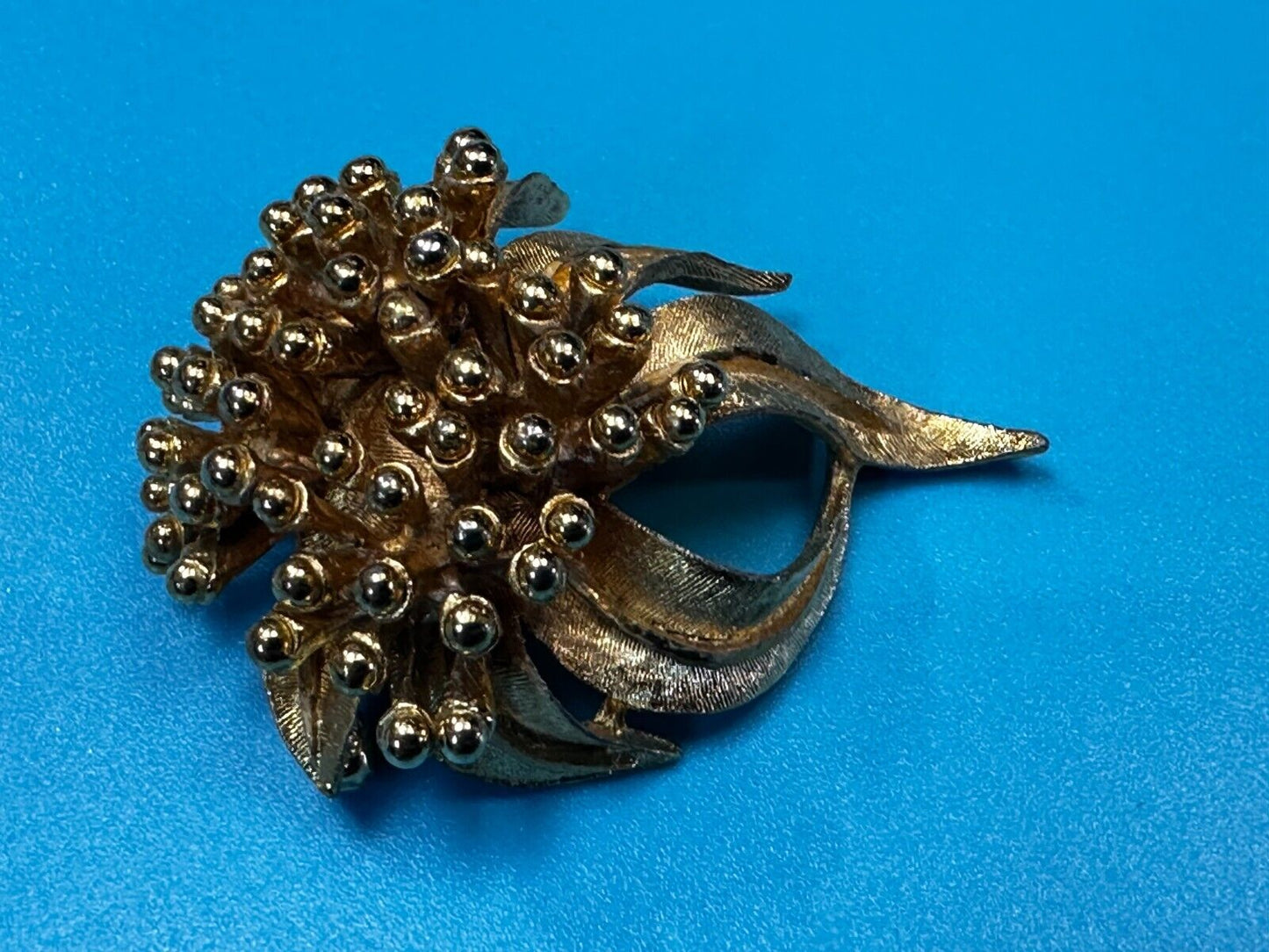 Vintage Flower Textured Brushed Gold Tone Brooch Pin Signed by BSK