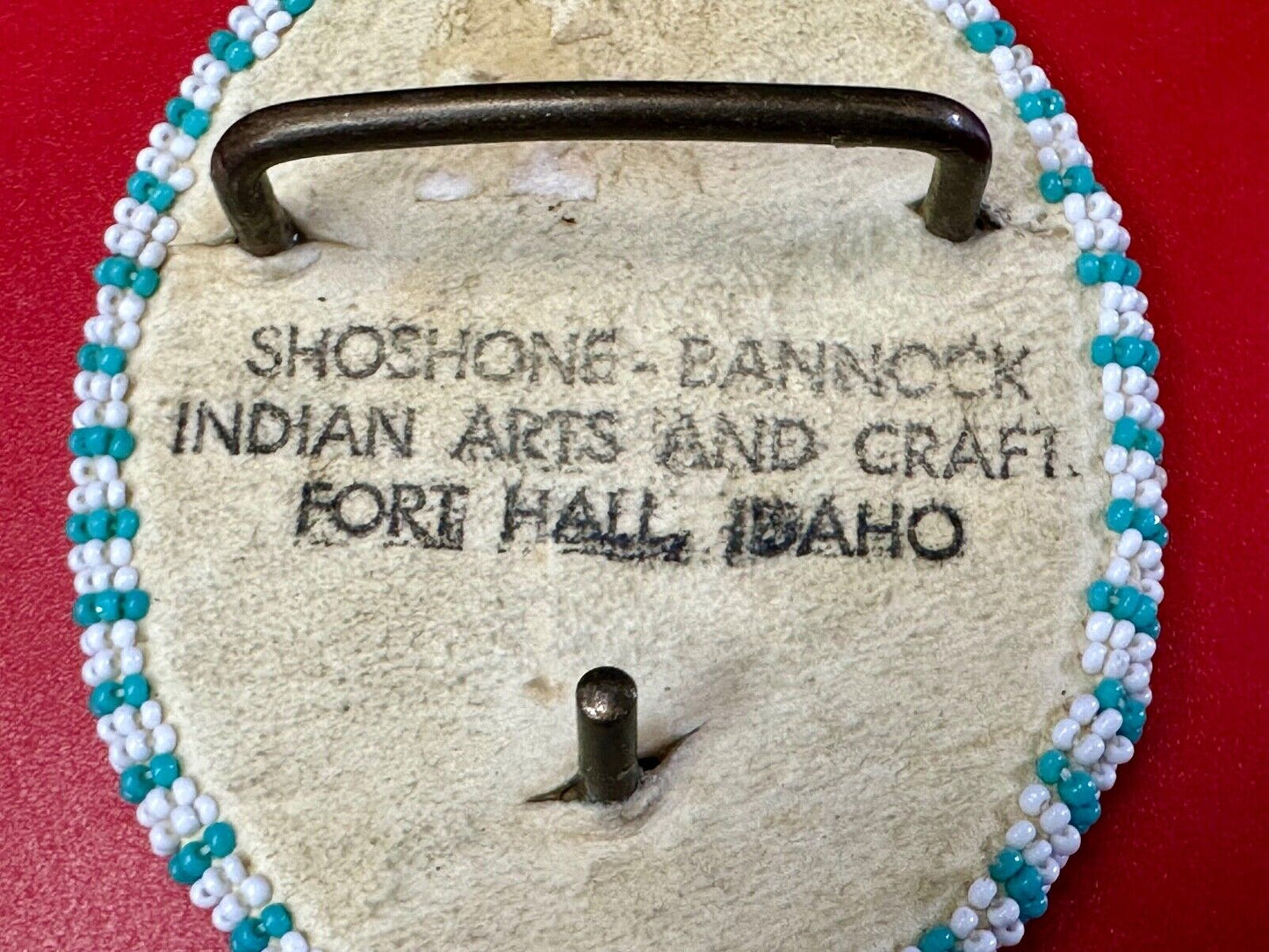 Beaded belt buckle, buckskin backing by Shoshone / Bannock Indian Arts - Idaho