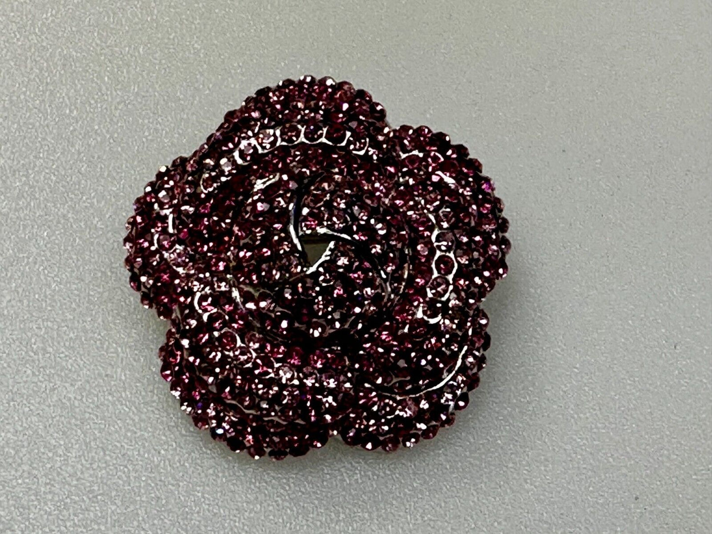 Beautiful Flower Blossom Red Rhinestone Covered Silver Tone Brooch Pin by Y&J