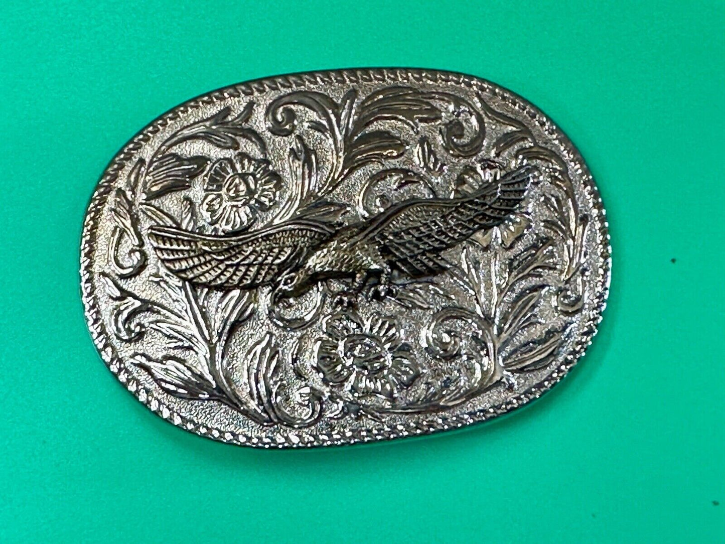 The Eagle Flying with Wings Wide Vintage two tone flower swirl belt buckle