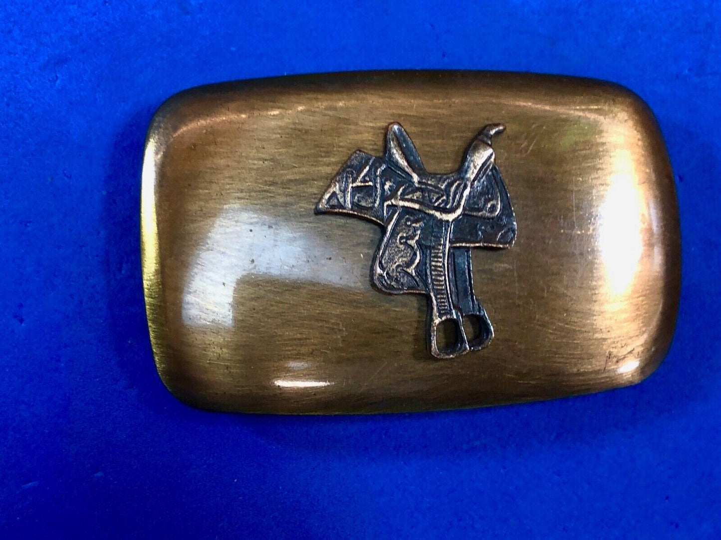 Vintage Chambers Belt Buckle Featuring Raised Horse Saddle