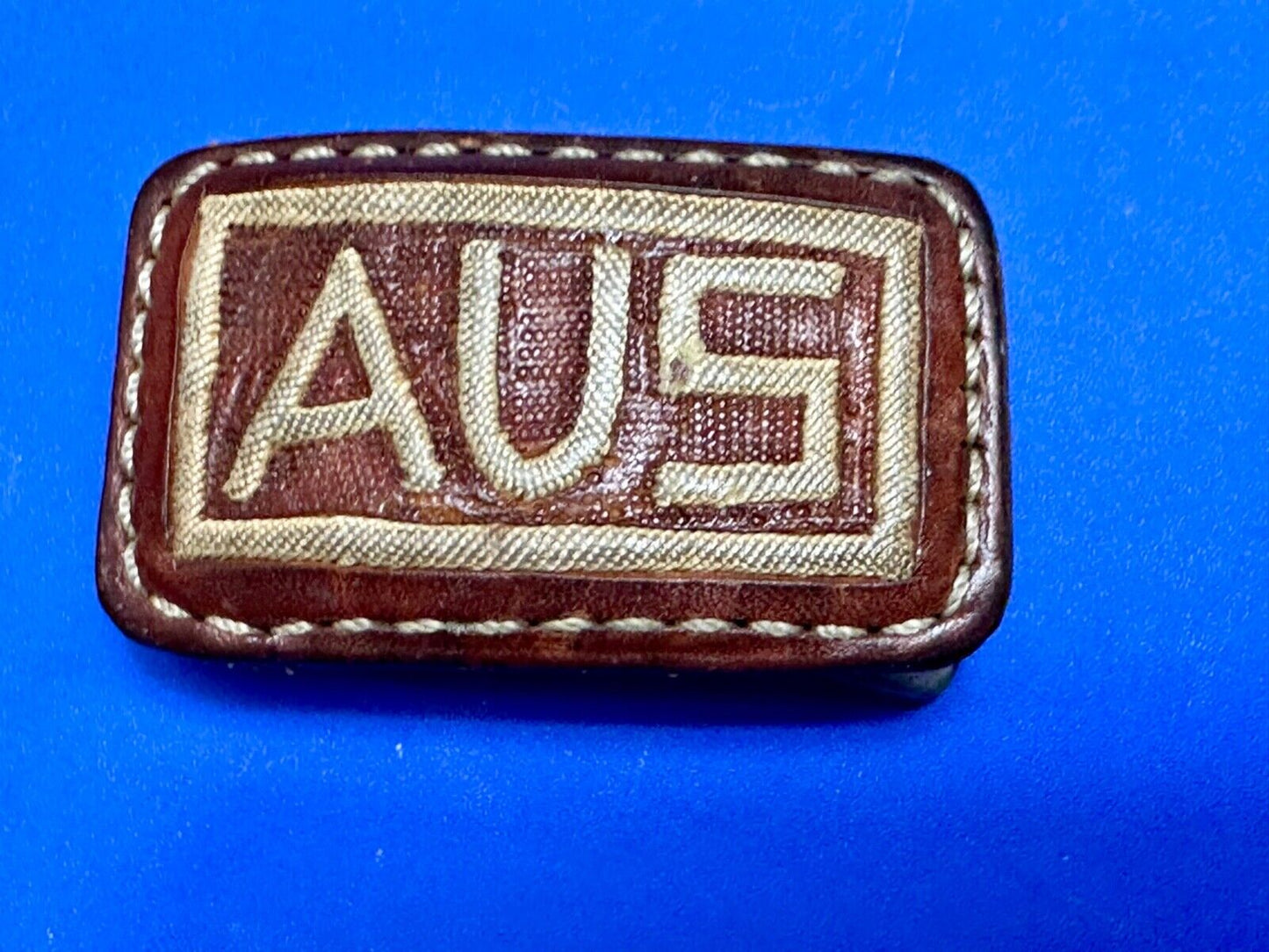 AUS Brown leather with cream color Stitching pre loved belt buckle