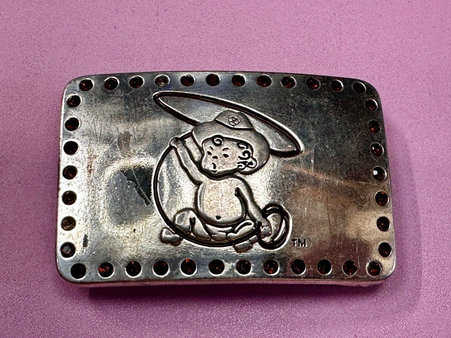 Baby Cowboy Roping Red Rhinestone Border Western Framed Ariat Belt Buckle