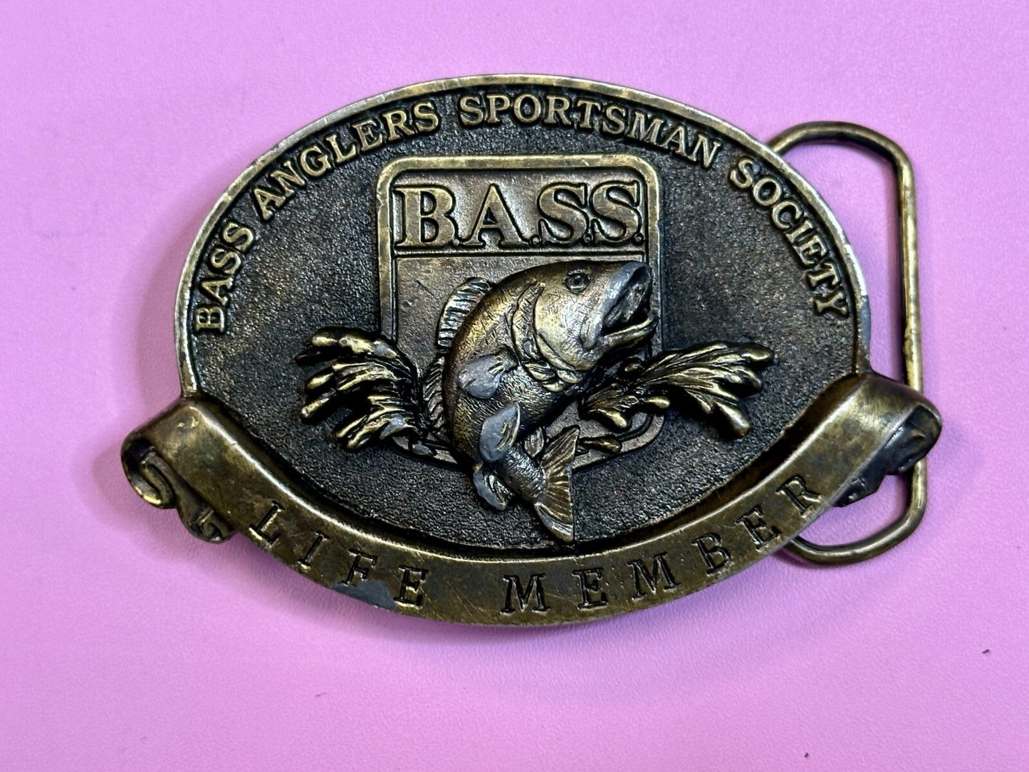 BASS Anglers Sportsman Society LIFE MEMBER Brass Tone Great American Belt Buckle