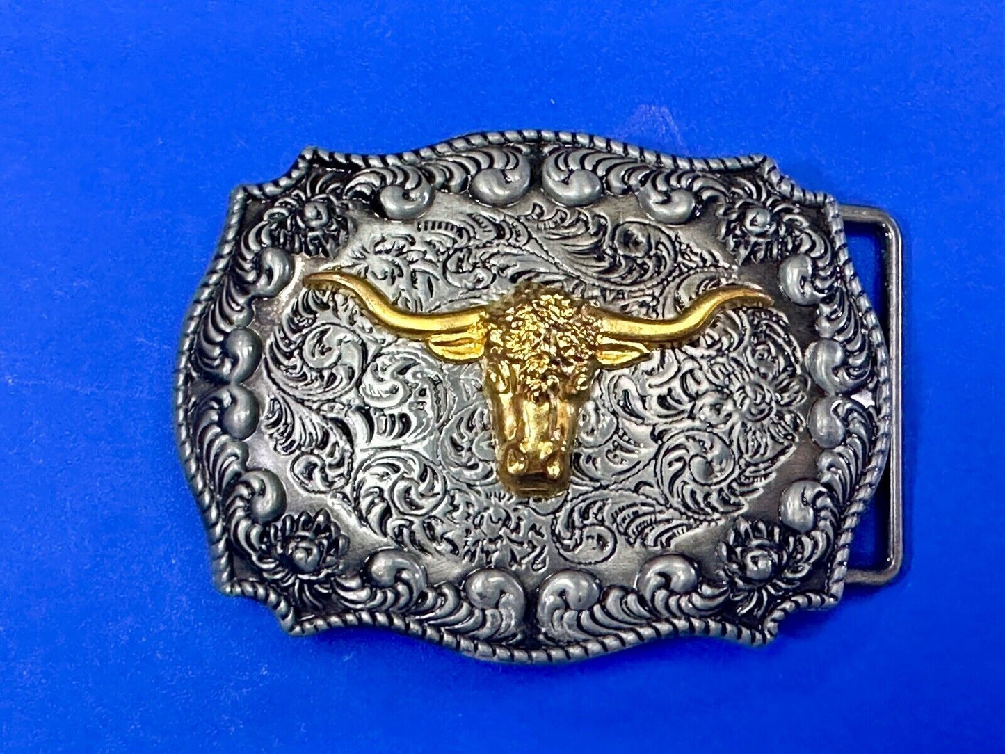 The Longhorn cow steer - cowboys cowgirls western raised two tone belt buckle