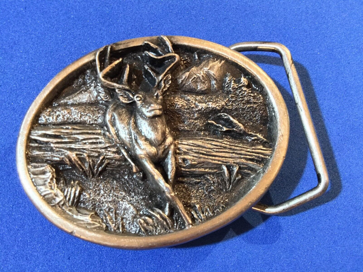 Vintage 1984 Bergamot brass works F-143 Strong DEER jumping over log fallen tree