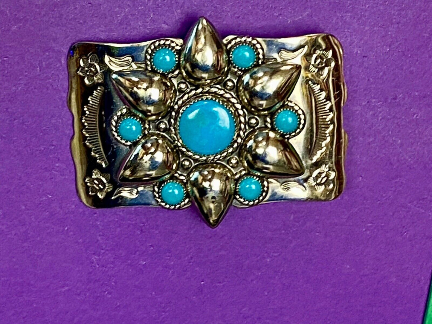Beautiful Nickel Silver Southwestern 2.5" Wide Belt Buckle By Bell