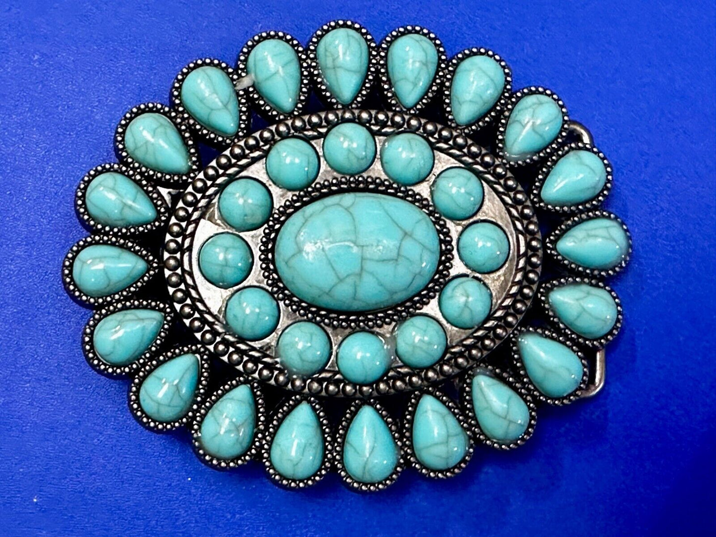 Beautiful Faux Turquoise Covered Hippie Vibe Western Cowgirls Belt Buckle #2049