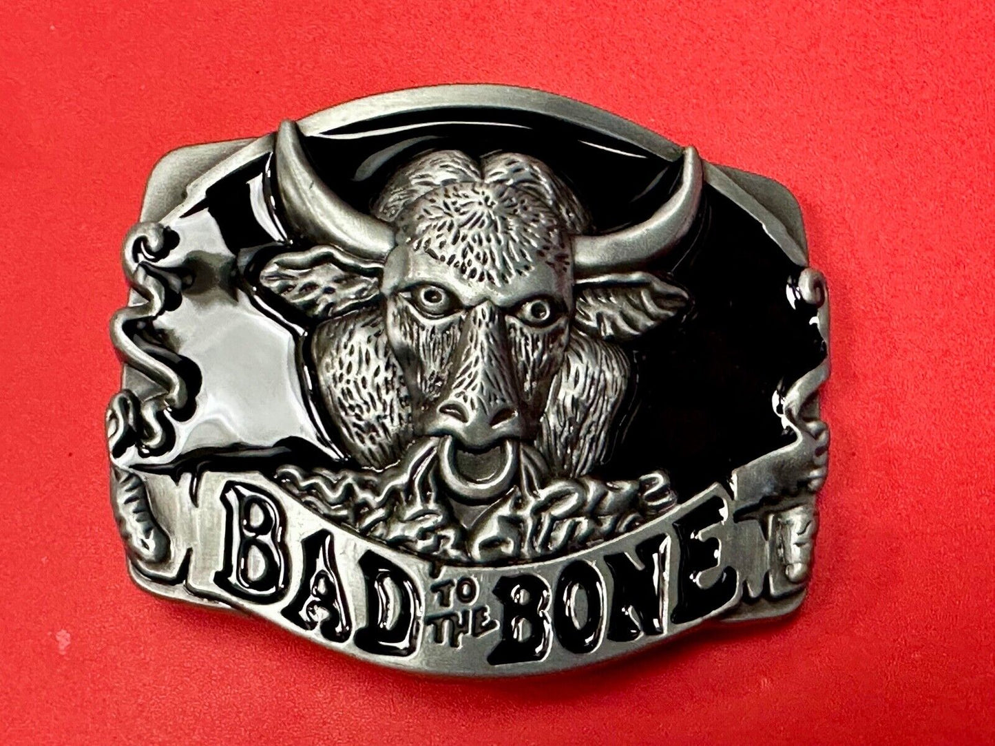 BAD TO THE BONE! RAGING BULL NOVELTY WESTERN RODEO COWBOY'S RIDER BELT BUCKLE