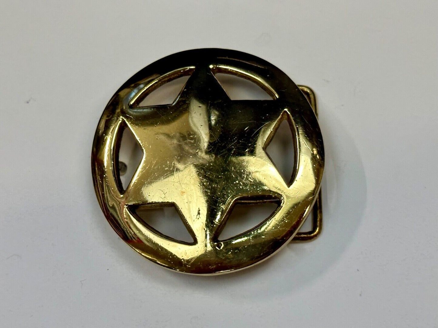 Badge Shaped Cutout Star in circle Vintage Solid Brass Belt Buckle