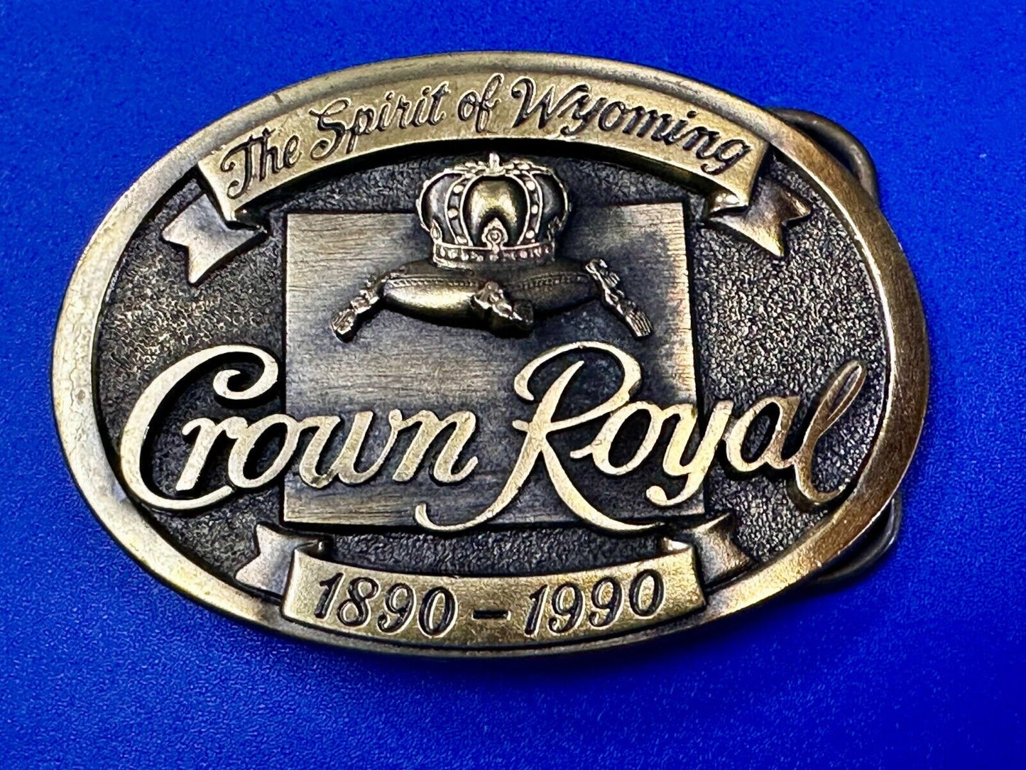 The Spirit of Wyoming Crown Royal Whiskey 1890-1990 Great American Belt Buckle