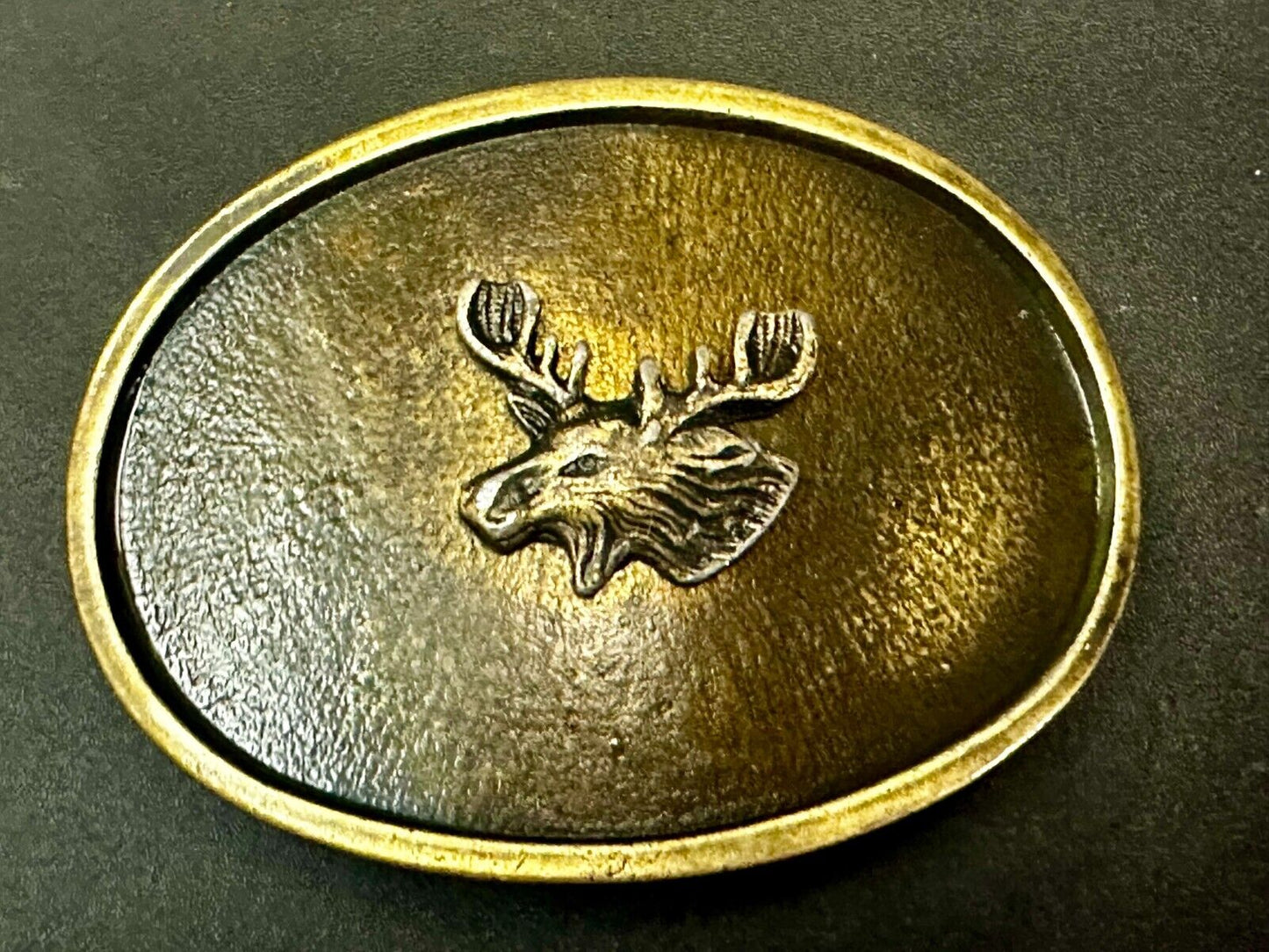 The Elk - Centered In Western Oval Brass Tone Usa Made Belt Buckle