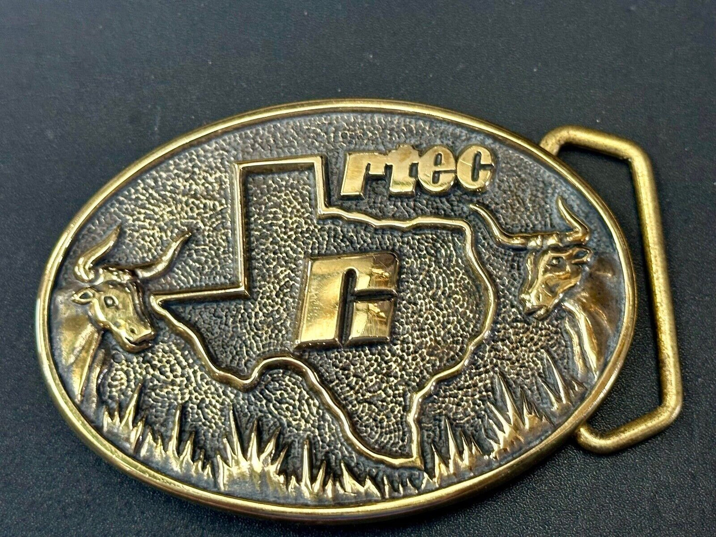 Texas RTEC Cattle Longhorn Cow Brass BTS Cowboy Western vintage belt buckle