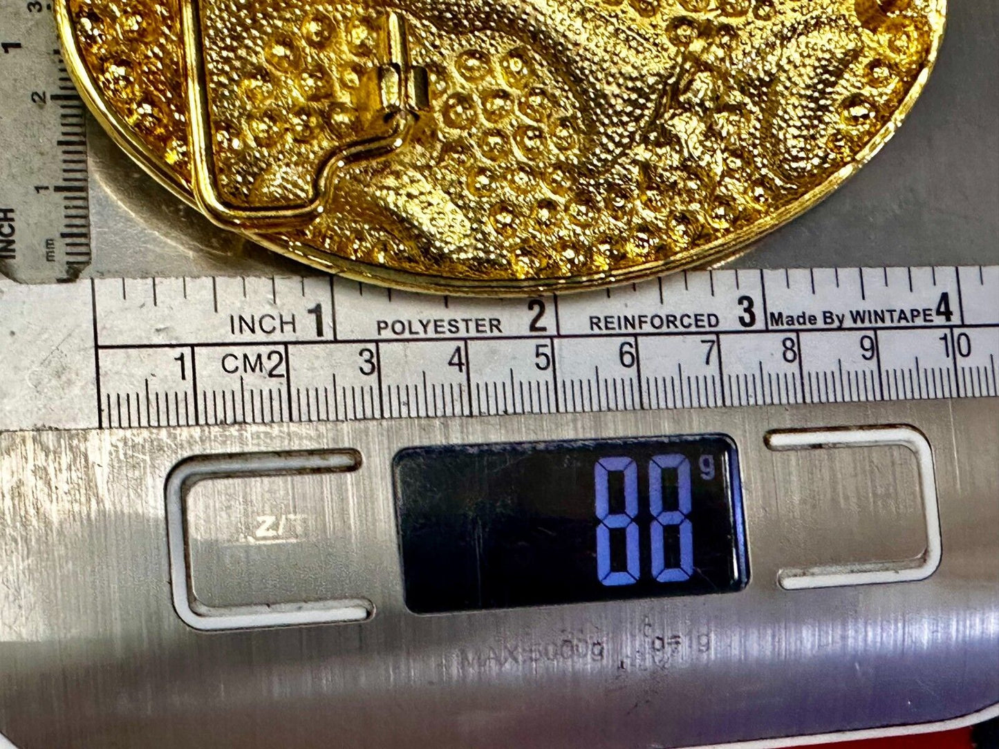 Beautiful Clear Rhinestone Covered Gold Tone Belt Buckle with Leaf Design