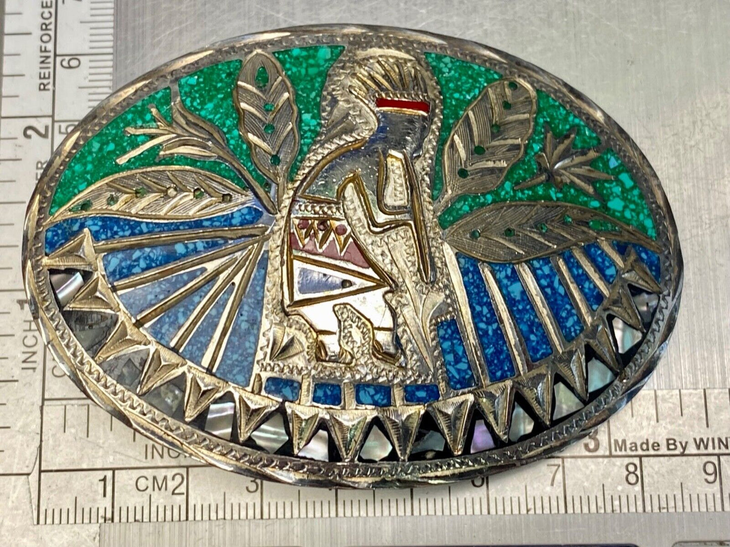 Beautiful Navajo? Tribal dancing man belt buckle - see hallmark!