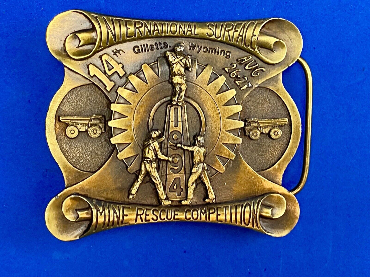 Vintage 1994 - International Surface Mine rescue competition belt buckle OWNCO