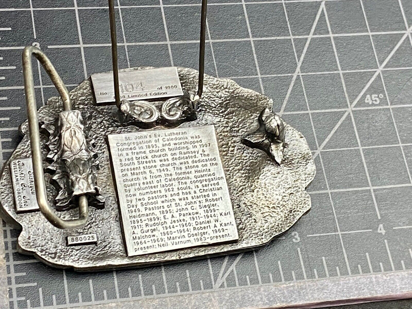 Vintage 1988 - Founder’s Days Caledonia MN belt buckle St Johns Lutheran Church