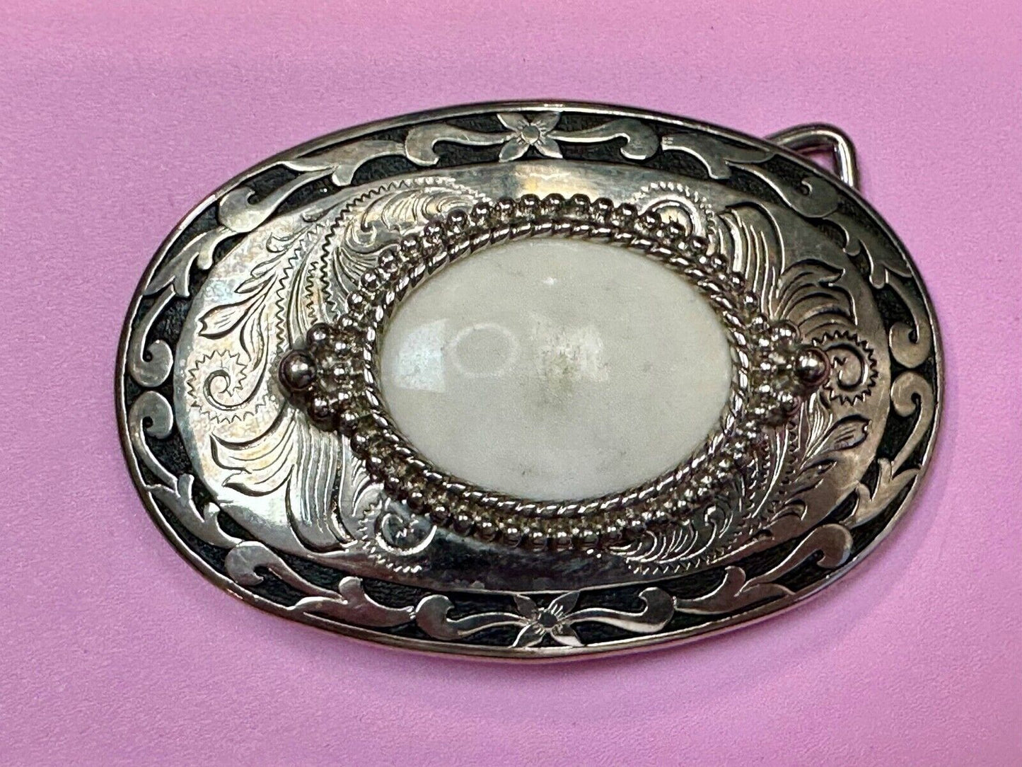 30 by 40mm SCOLECITE Cabochon Cab Stone Centerpiece on Western Belt Buckle