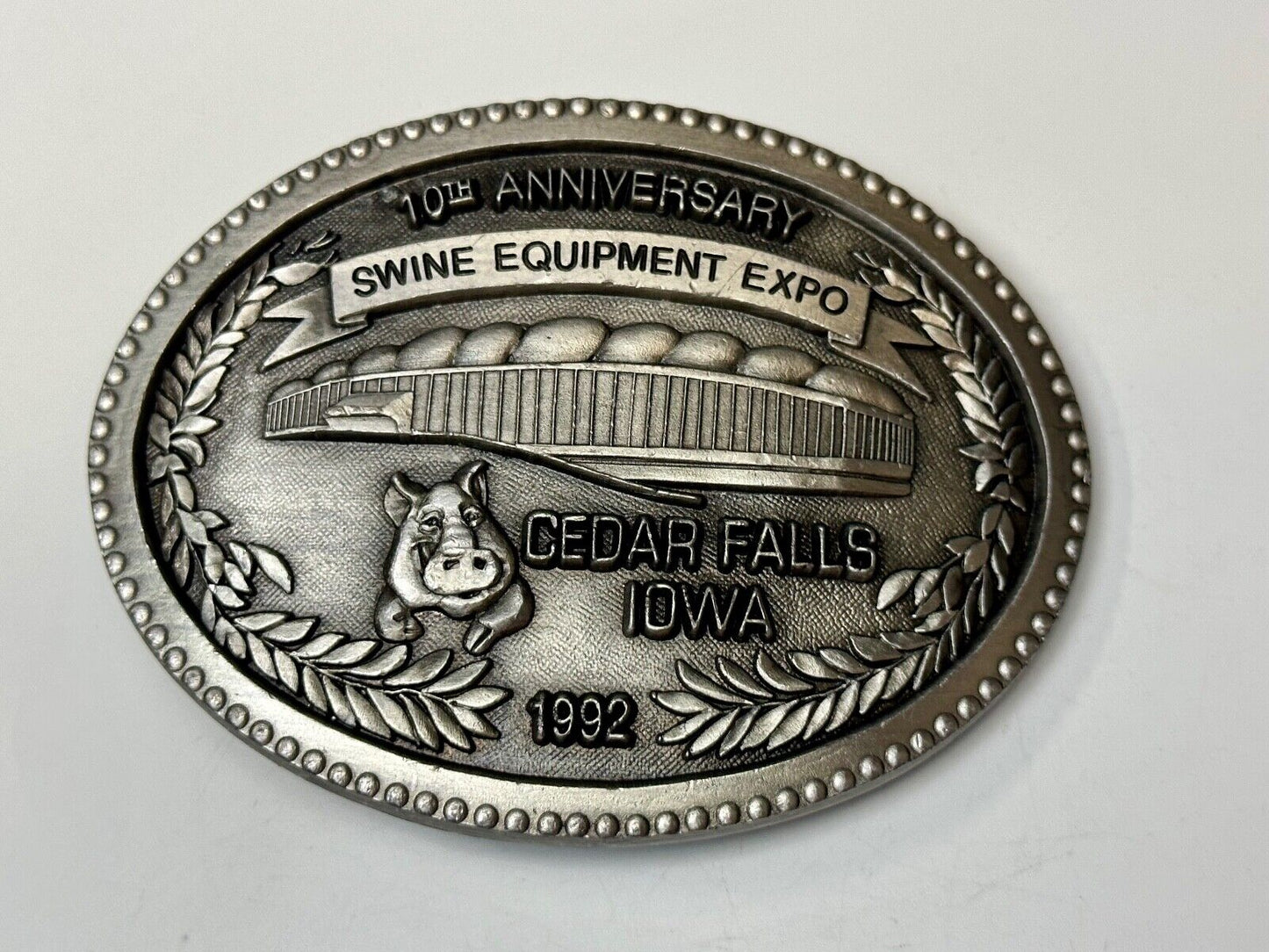 Swine Equipment Expo 10th Anniversary Cedar Falls IA 1992 Vintage Belt Buckle