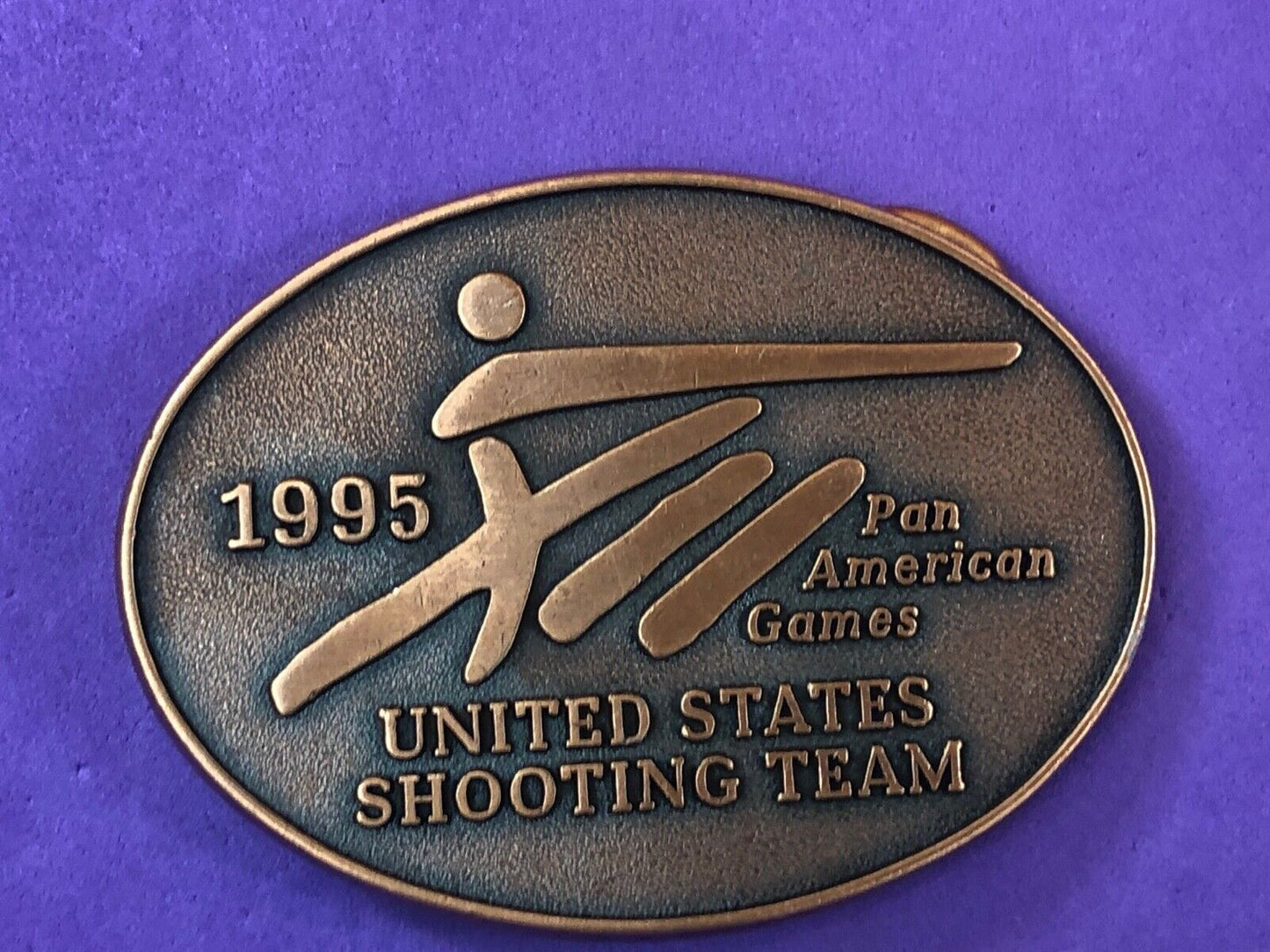 US shooting team PAN American Games vintage 1995 belt buckle gun skeet