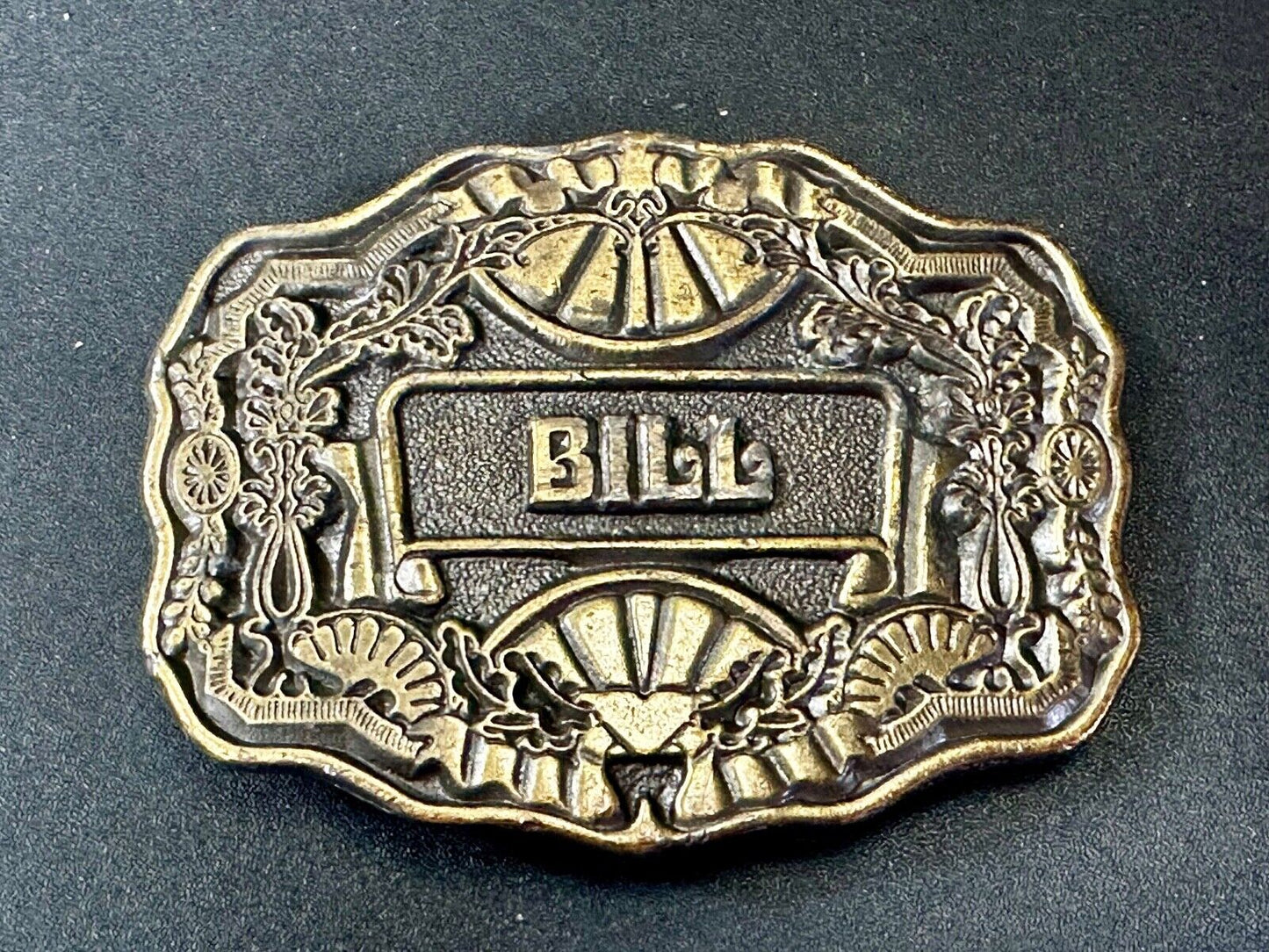 Bill. Custom Name Western framed ornate scroll Belt Buckle by Oden