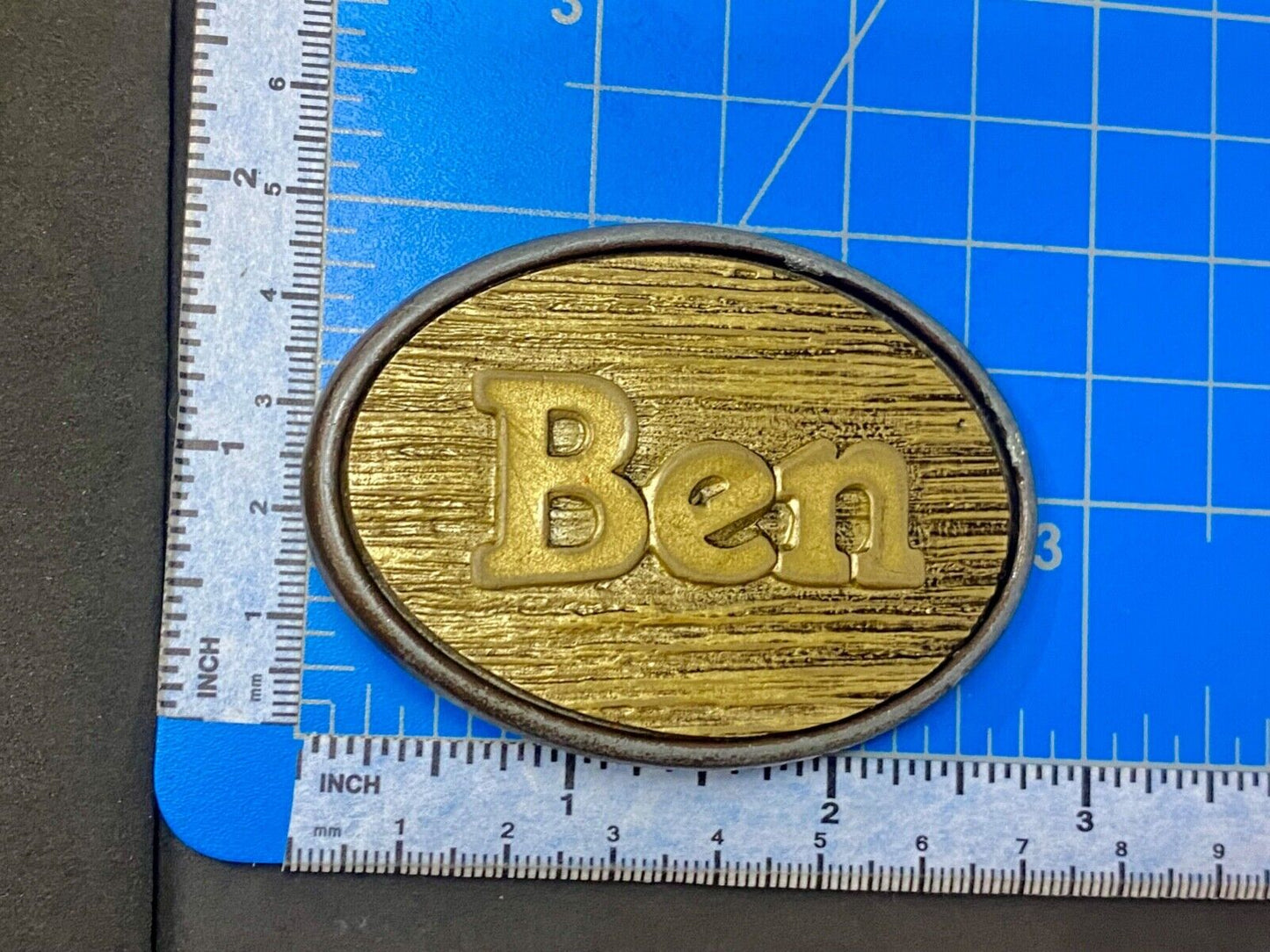 BEN - custom name 1970's Wood Grain theme belt buckle by Oden