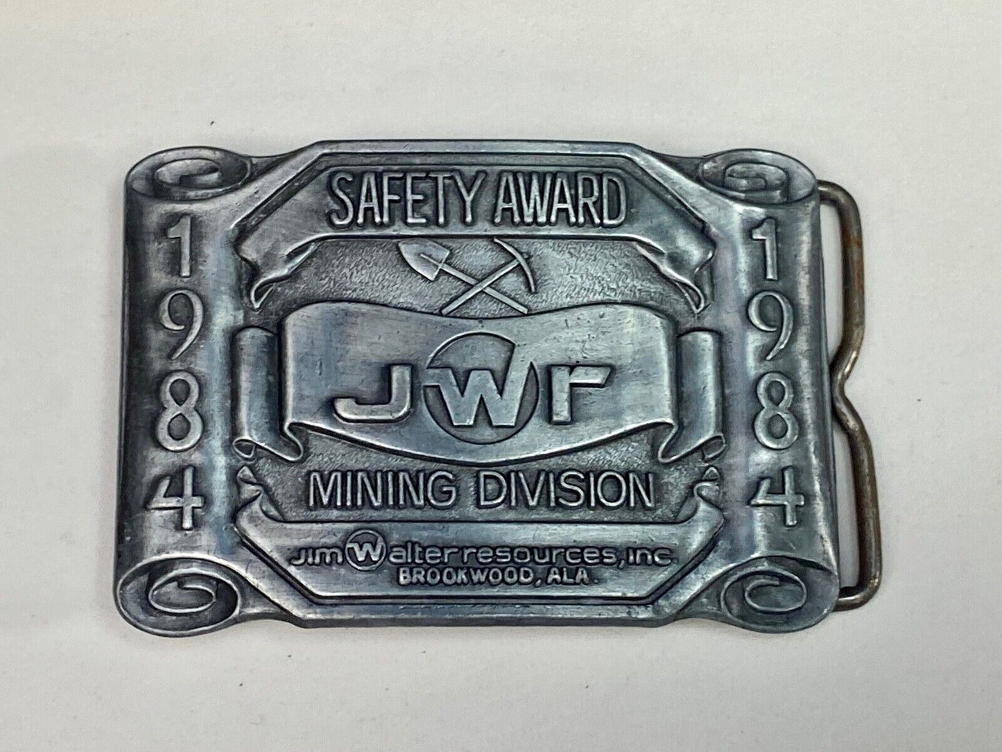 Vintage 1984 Jwr Safety Award Mining Division Belt Buckle No Lost Time Accidents